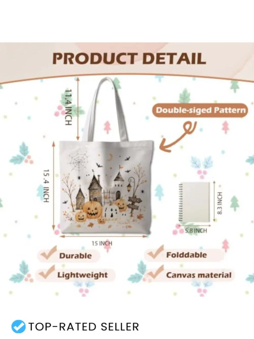 Halloween Ghost Tote Bag Women 15x15.4 inch Shoulder Handbag Pumpkin